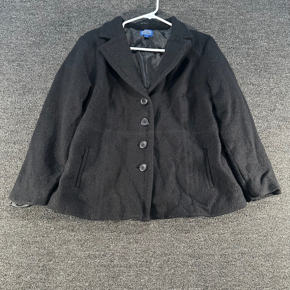 Pendleton Merino Wool Coat Women XL Black Button Front Notched Lapel Jacket
